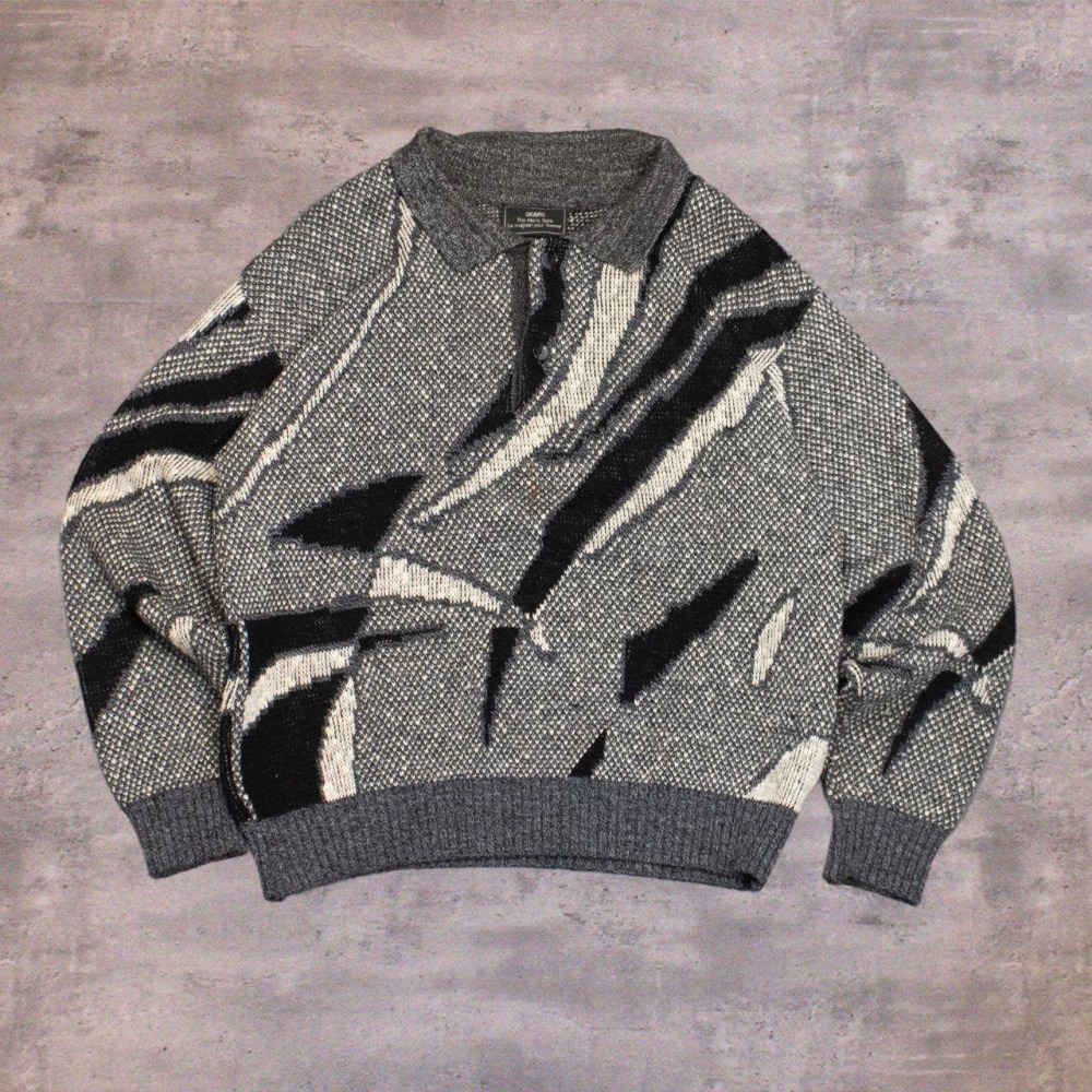 Vintage 90's Sear's Men's Store All Over Print AOP Cottage Preppy Polo Sweater